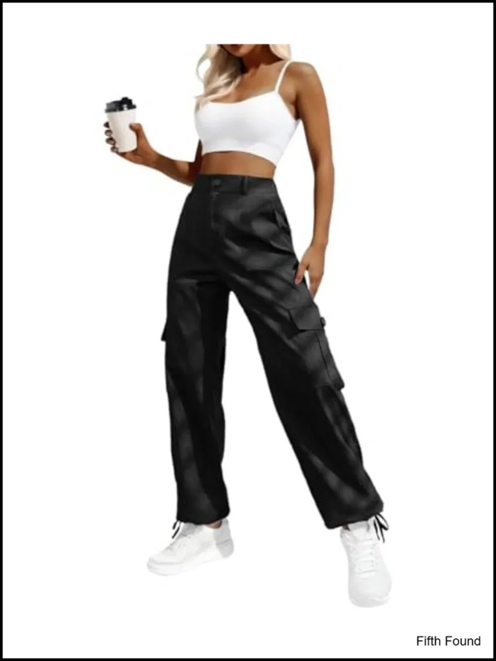 High Waisted Cargo Pants with 6 Pockets Drawstring Ankle Cuffs Y2K Streetwear